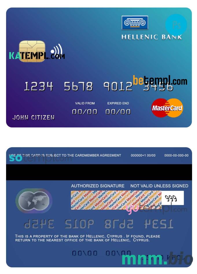 Cyprus Hellenic bank mastercard credit szablon karty in PSD format, w pełni edytowalne